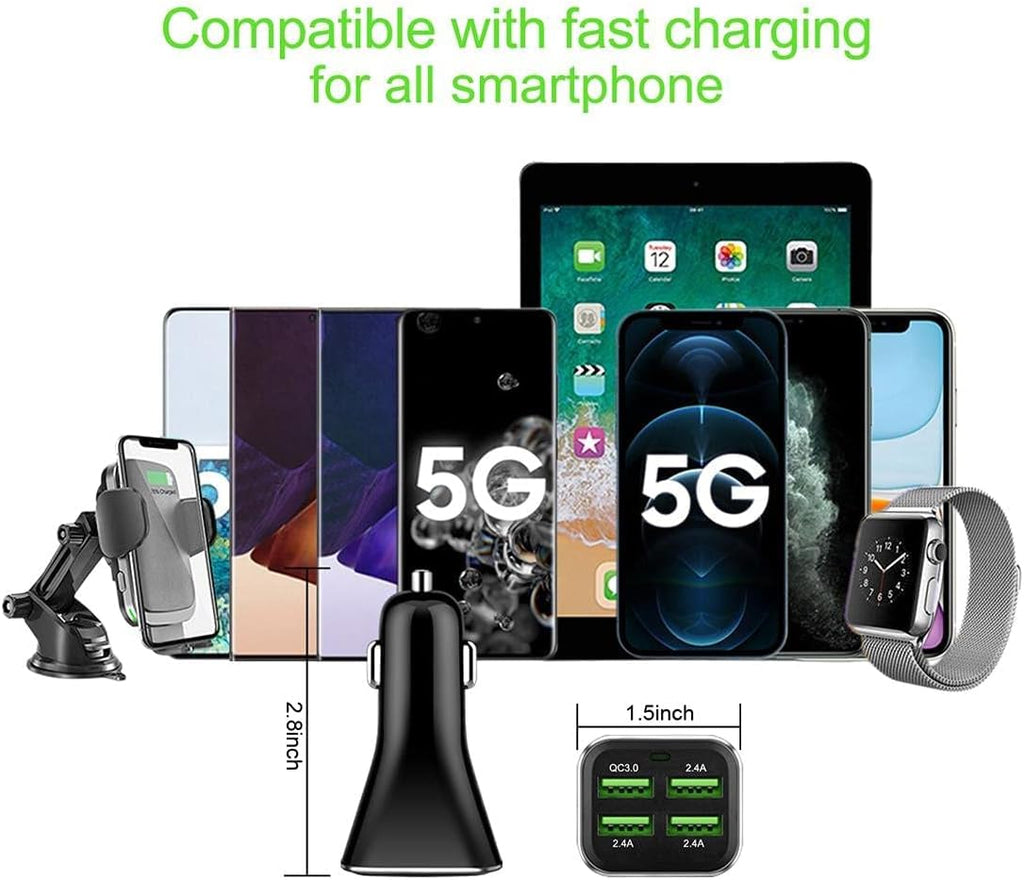 USB Car Charger Adapter, QC 3.0 Fast Car Charger, 4-Port Multi 9.6 Amp 48W Rapid Car Charger Compatible with Iphone 13/12/11 Pro Max, Samsung Galaxy S20 Ultra/Note20, LG, Pixel and More[2Pack].